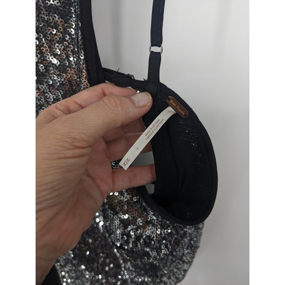 Free People James Sequin Top Womens Medium Silver Black Sparkle Party Night Out‎ - Picture 5 of 9